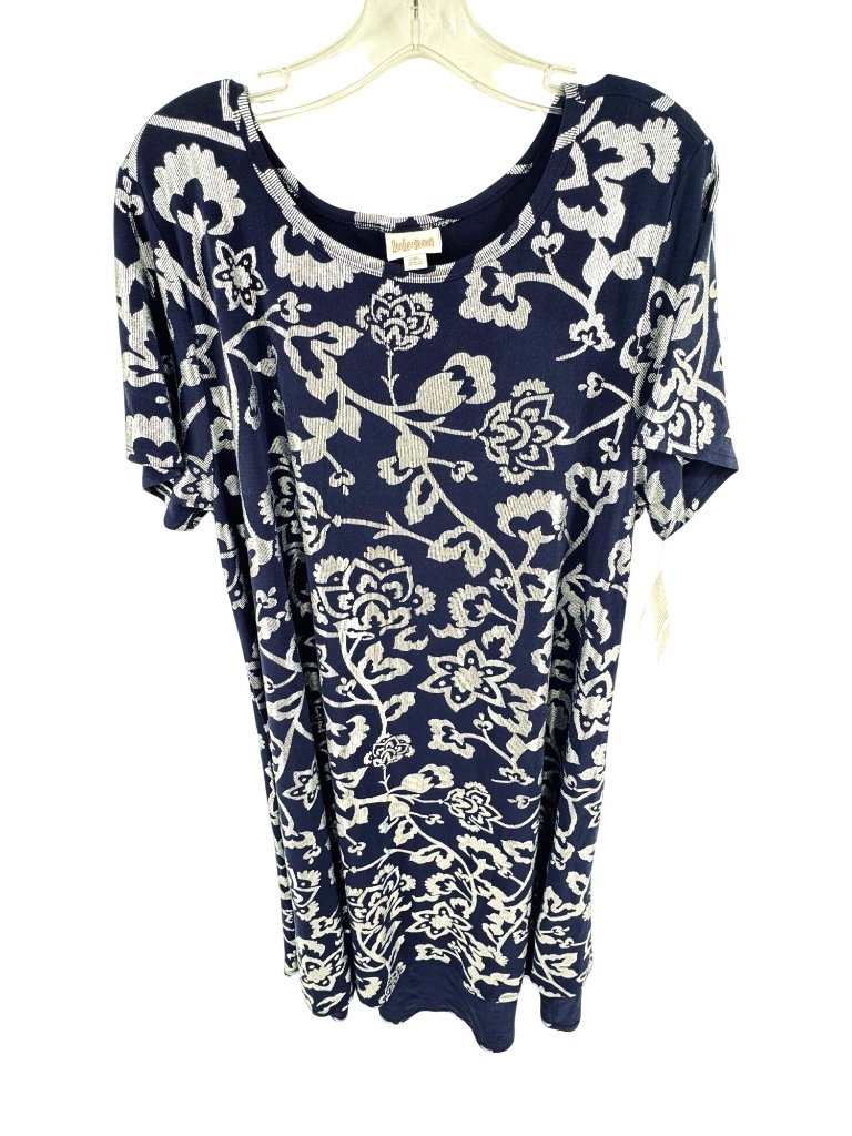 Lularoe Carly Dress Swing Stretch Hi-Lo Blue Silver Floral 2xl Nwt Metallic